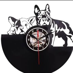 NEW Boston Terriers French‎ Bulldogs Vinyl Record Album Carved Clock Dog Puppy
